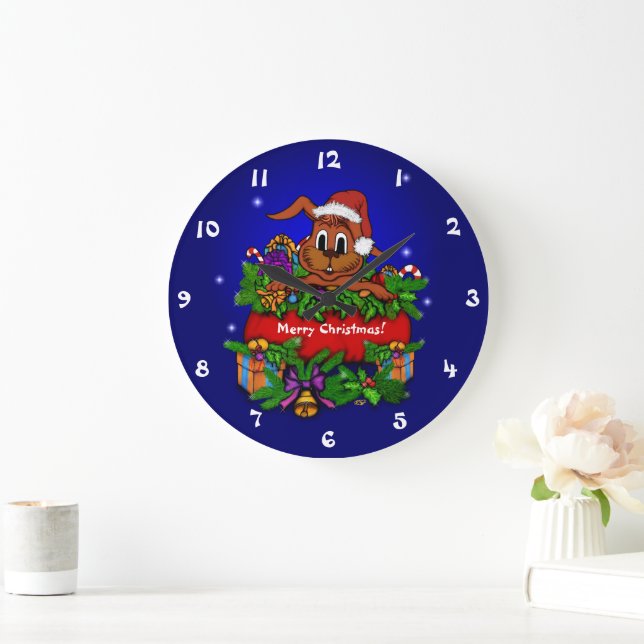 Christmas Rabbit Large Clock (Home)