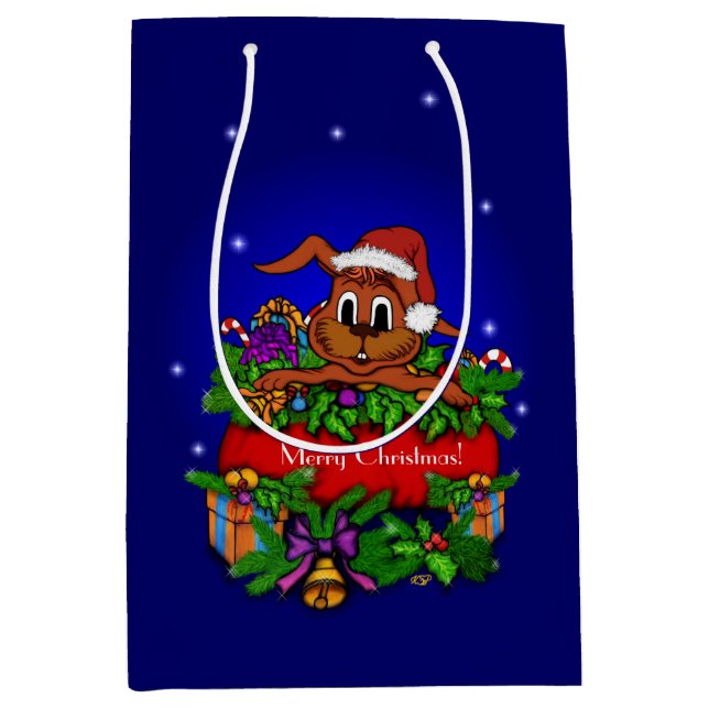 Christmas Rabbit Medium Gift Bag (Front)