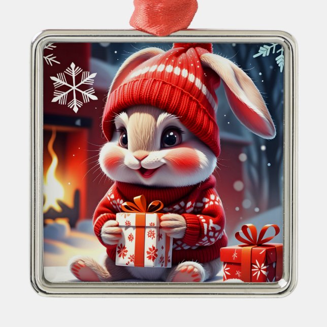 Christmas Rabbit  Metal Tree Decoration (Front)