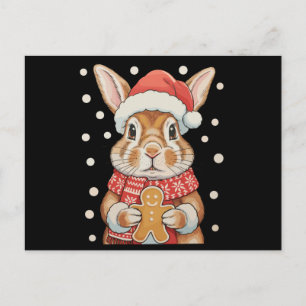 Christmas Rabbit Santa Hat Gingerbread Cookie Holiday Postcard