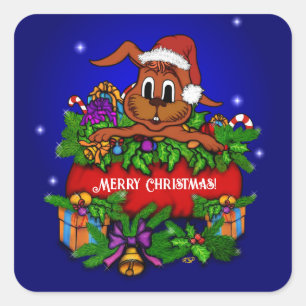 Christmas Rabbit Square Sticker