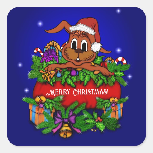 Christmas Rabbit Square Sticker (Front)