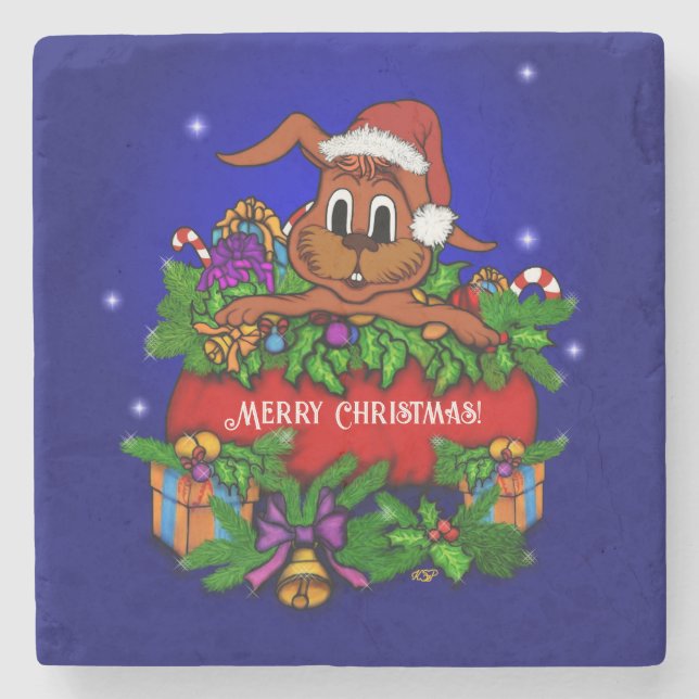 Christmas Rabbit Stone Coaster (Front)