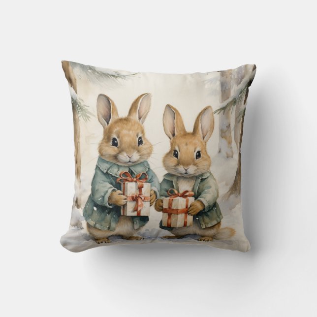 Christmas Rabbit Throw Pillow (Front)