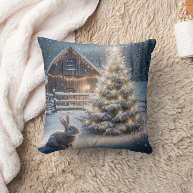 Christmas Rabbit With Glowing Tree Cushion (Blanket)