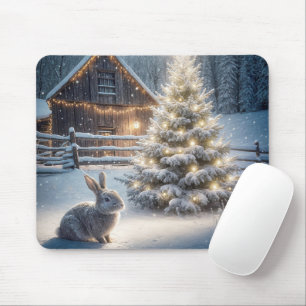 Christmas Rabbit With Glowing Tree Mouse Mat