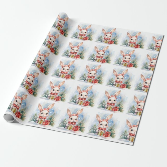 Christmas Rabbit Wrapping Paper (Unrolled)