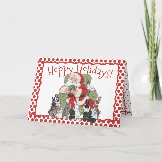 Christmas Rabbits & Santa Holiday Cute Bunny Retro (Front)