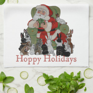 Christmas Rabbits Santa Hoppy Holidays Bunny Pet Tea Towel