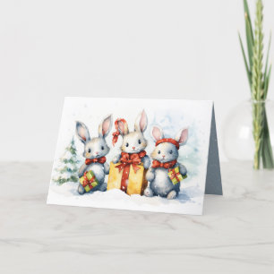 Christmas Rabbits With Gifts Holiday Card