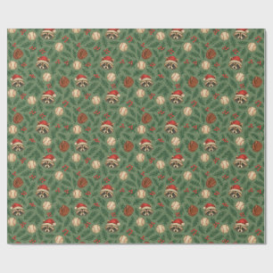 Christmas Raccoon Baseball Wrapping Paper