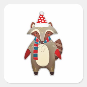 Christmas Raccoon Cartoon Square Sticker
