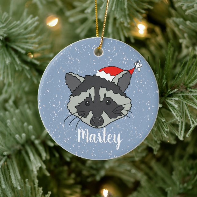 Christmas Raccoon  Ceramic Tree Decoration (Tree)