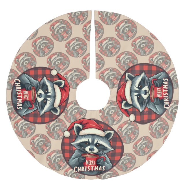 Christmas Raccoon Cocoa Cheer Brushed Polyester Tree Skirt (Front)