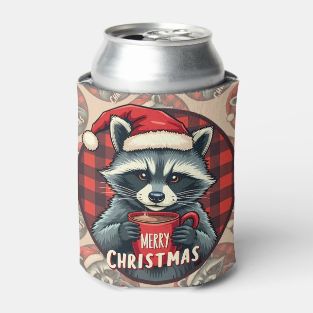 Christmas Raccoon Cocoa Cheer Can Cooler (Can Front)