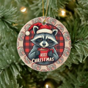 Christmas Raccoon Cocoa Cheer Ceramic Tree Decoration