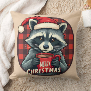 Christmas Raccoon Cocoa Cheer Cushion