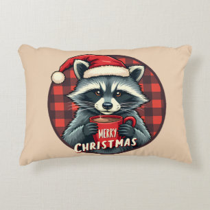 Christmas Raccoon Cocoa Cheer Decorative Cushion