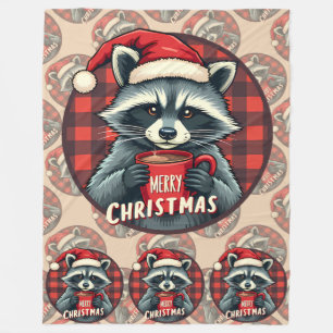 Christmas Raccoon Cocoa Cheer Fleece Blanket