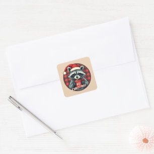 Christmas Raccoon Cocoa Cheer Square Sticker