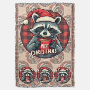 Christmas Raccoon Cocoa Cheer Throw Blanket