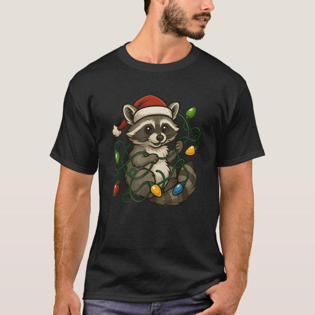 Christmas Raccoon Santa Hat  T-Shirt (Front)