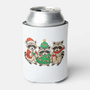 Christmas Raccoon Santa Hat Tree Xmas Lights Can Cooler