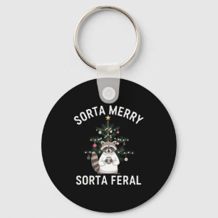 Christmas Raccoon Sorta Merry Sorta Feral Xmas Key Ring