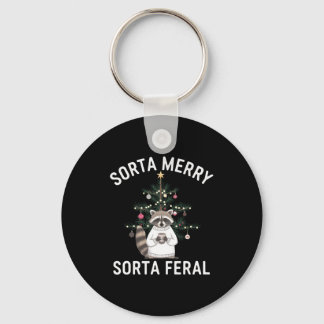 Christmas Raccoon Sorta Merry Sorta Feral Xmas  Key Ring