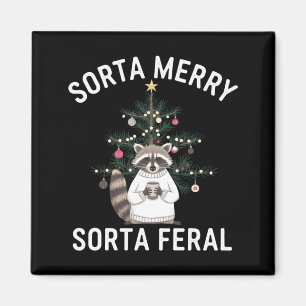 Christmas Raccoon Sorta Merry Sorta Feral Xmas  Magnet