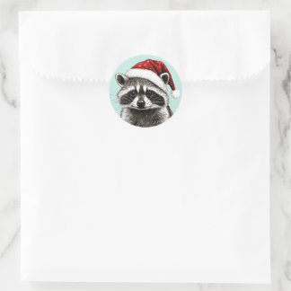 CHRISTMAS RACCOON WITH SANTA HAT STICKERS