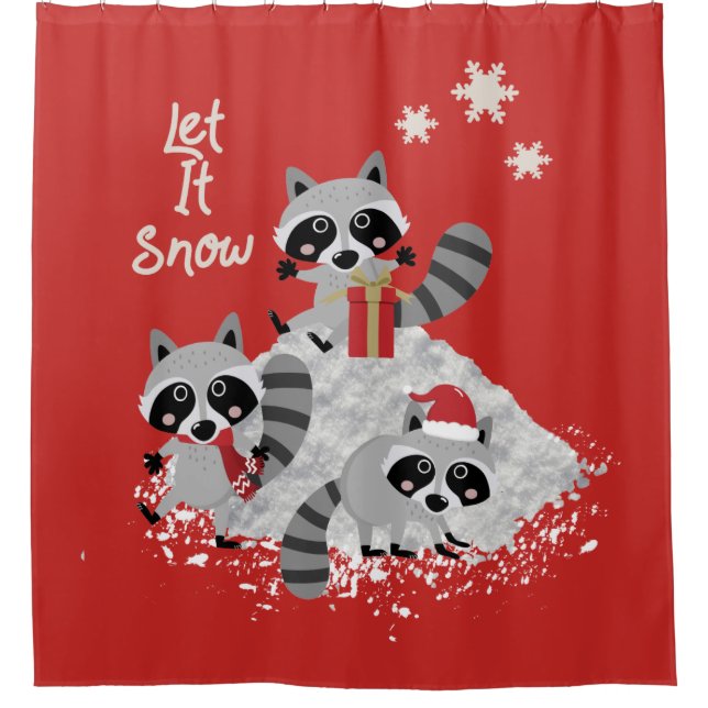 Christmas Raccoons Let It Snow Home Decor Shower Curtain (Front)