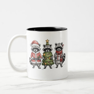 Christmas Raccoons Woodland Trio Santa Tree Animal Two-Tone Coffee Mug
