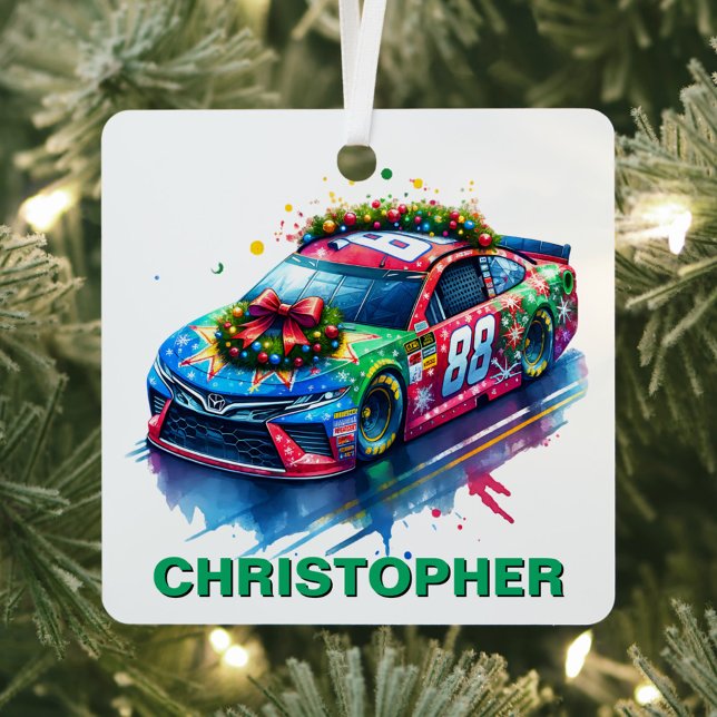 Christmas Race Car Racing Fan Custom Name Metal Tree Decoration (Creator Uploaded)