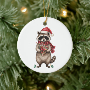 Christmas Racoon Artist Santa Hat Paint Brushes Ceramic Tree Decoration