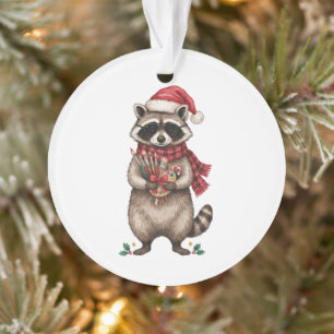 Christmas Racoon Artist Santa Hat Paint Brushes Ornament