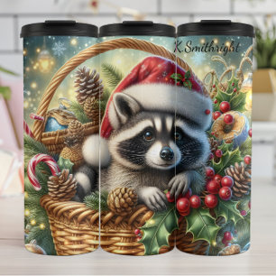 Christmas Racoon Basket Holiday Cheer Thermal Tumbler