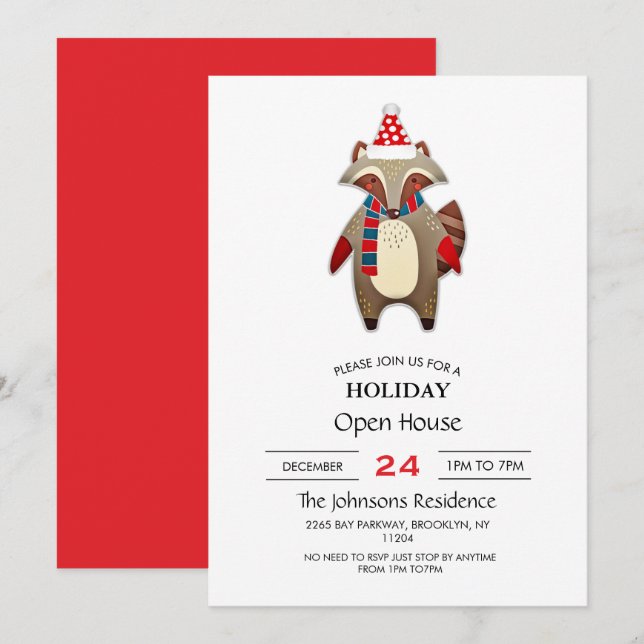Christmas Racoon Cartoon          Invitation (Front/Back)