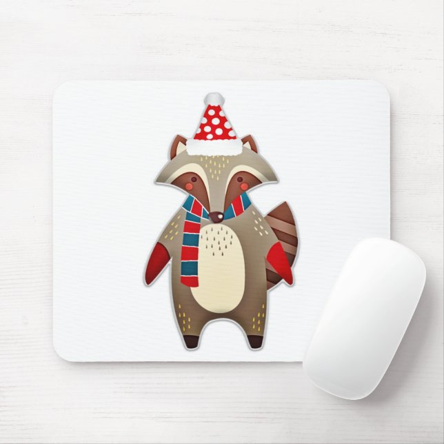 Christmas Racoon Cartoon Mouse Mat (With Mouse)