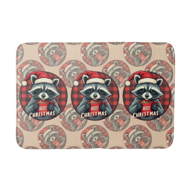 Christmas Racoon Cocoa Cheer Bath Mat (Front)
