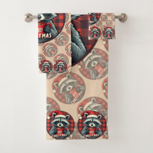Christmas Racoon Cocoa Cheer Bath Towel Set