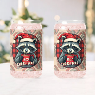 Christmas Racoon Cocoa Cheer Can Glass