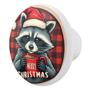 Christmas Racoon Cocoa Cheer Ceramic Knob