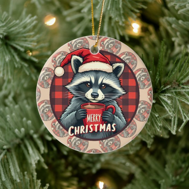 Christmas Racoon Cocoa Cheer Ceramic Tree Decoration (Tree)
