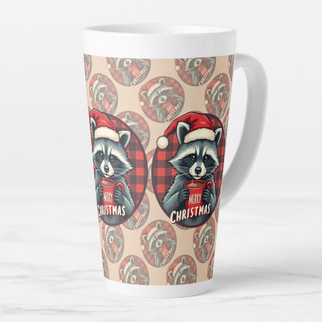Christmas Racoon Cocoa Cheer Latte Mug (Right Angle)
