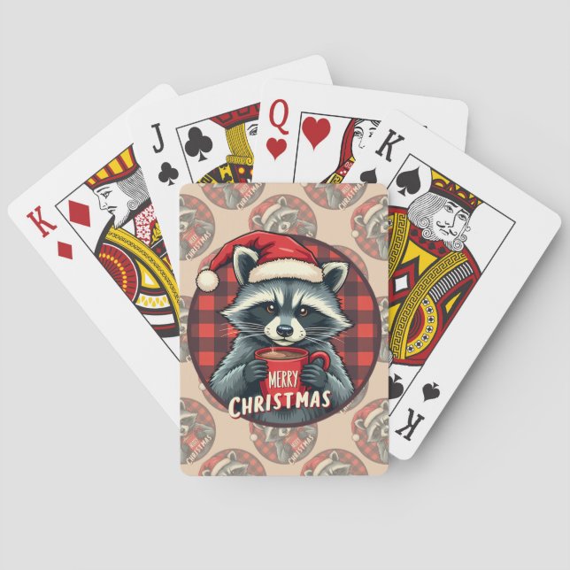 Christmas Racoon Cocoa Cheer Playing Cards (Back)