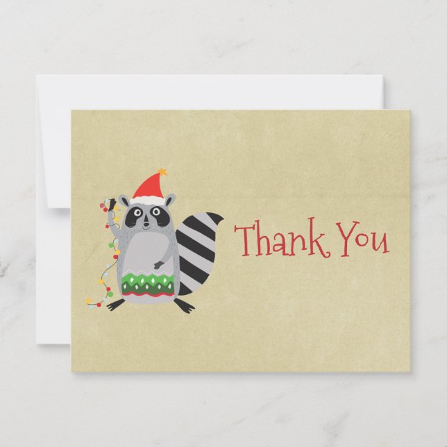 Christmas Racoon in Santa Hat Thank You Invitation (Front)