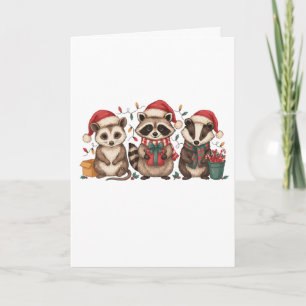 Christmas Racoon Opossum Panda Santa Hat Xmas Card