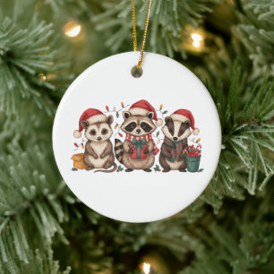 Christmas Racoon Opossum Panda Santa Hat Xmas Ceramic Tree Decoration