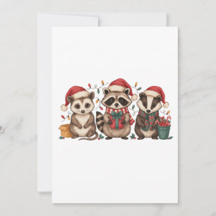 Christmas Racoon Opossum Panda Santa Hat Xmas Invitation